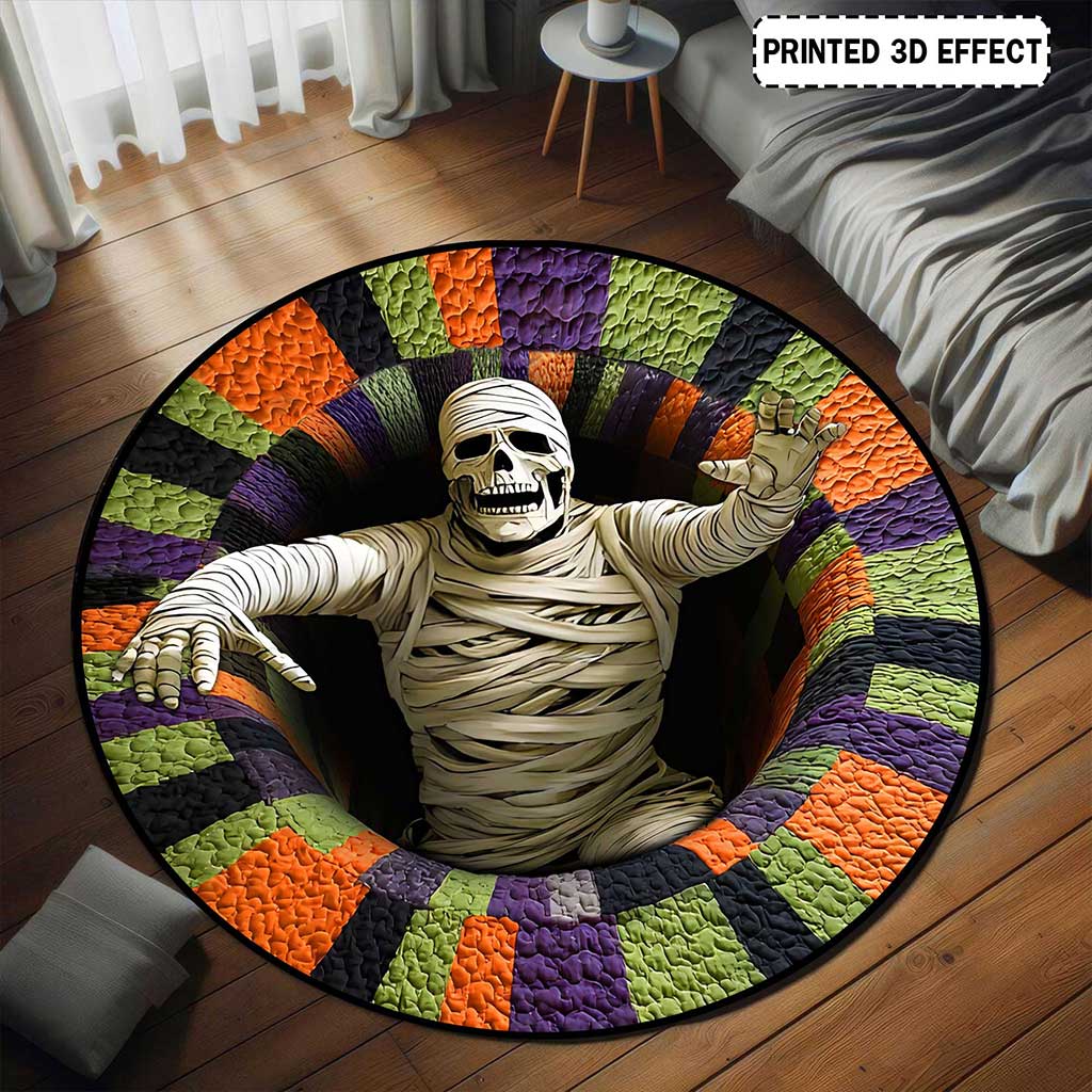 Mummy Wrapped Halloween 3D Printed Rug, Halloween Round Mat UKND5170906