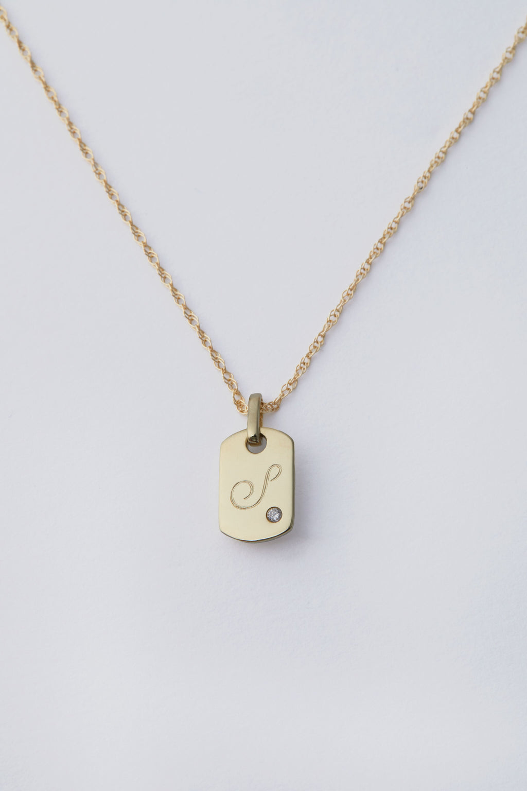 14k Gold Diamond Dog Tag Charm