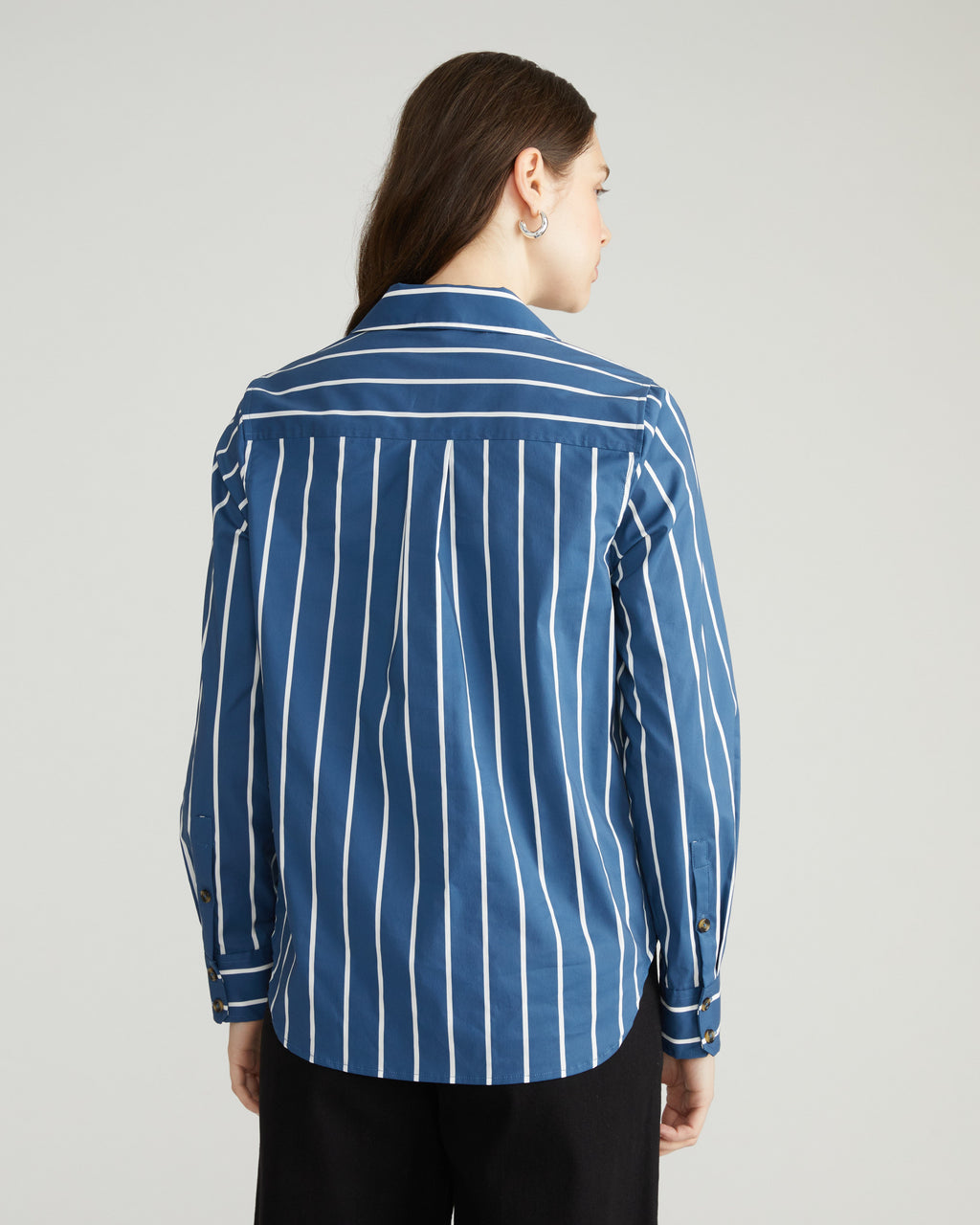 Elbe Popover Stretch Poplin Shirt Classic Fit - Ensign Blue/White Stripe